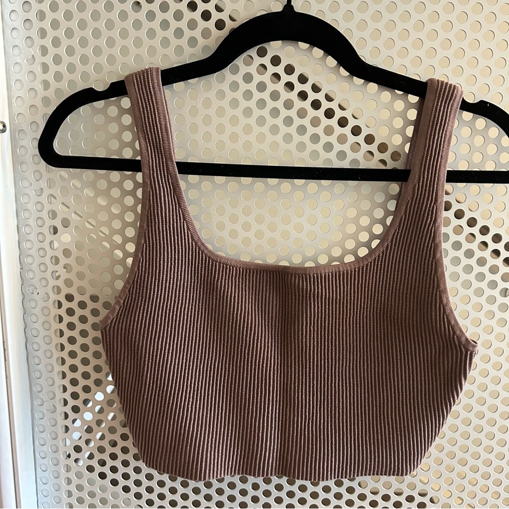 Babaton Ribbed Square-Neck Crop Top in Mauve - Picture 2 of 10